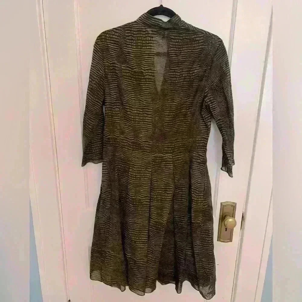 Akris Brown Black Pattern Cotton Pleated Midi Dress, Womens Size 10 - Picture 7 of 16